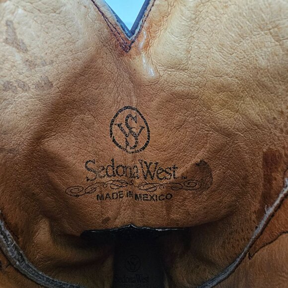 Sedona West Mens Cowboy Boots Leather Crocodile Print Cognac Brown Mens 7.5D NWT - Picture 6 of 14